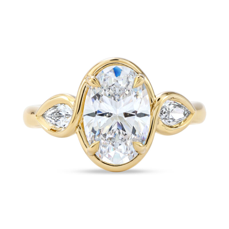Oval Lab Grown Diamond 3ctw. Bezel Twist Three Stone Engagement Ring in 14k Yellow Gold image number null